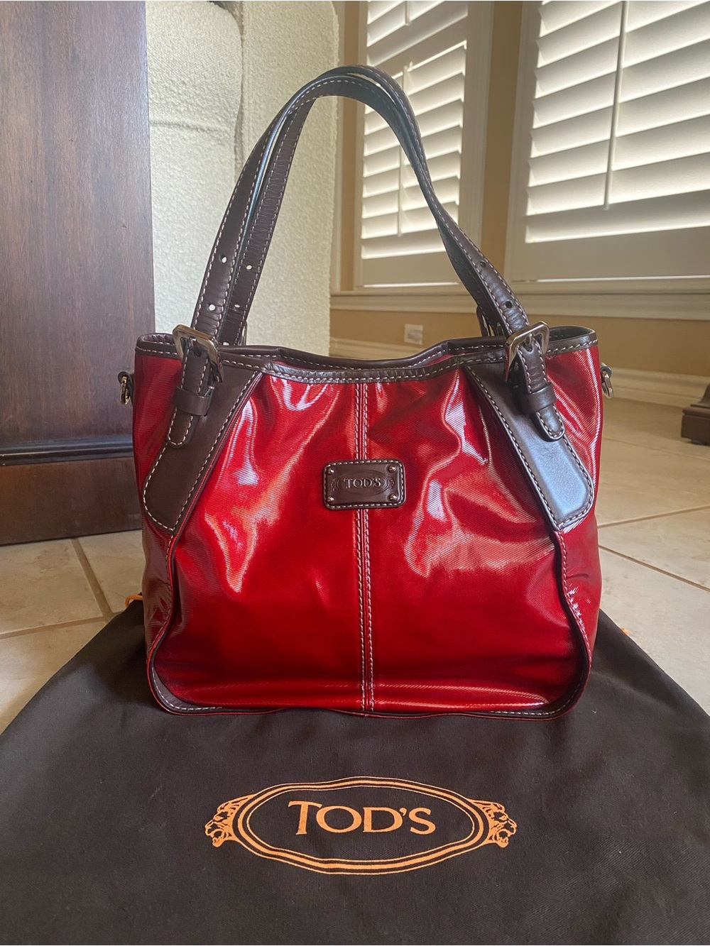 Tod’s Red Patent G-Bag Sacca Piccola Tote Bag